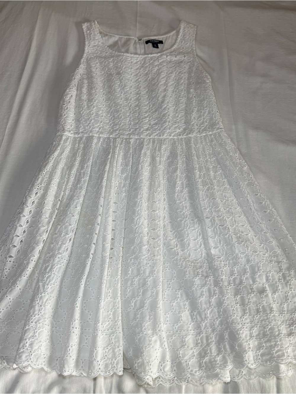 Old Navy Lined Y2K Dress Size 12 Cotton Tank Peasant Cottage core White Eyelet